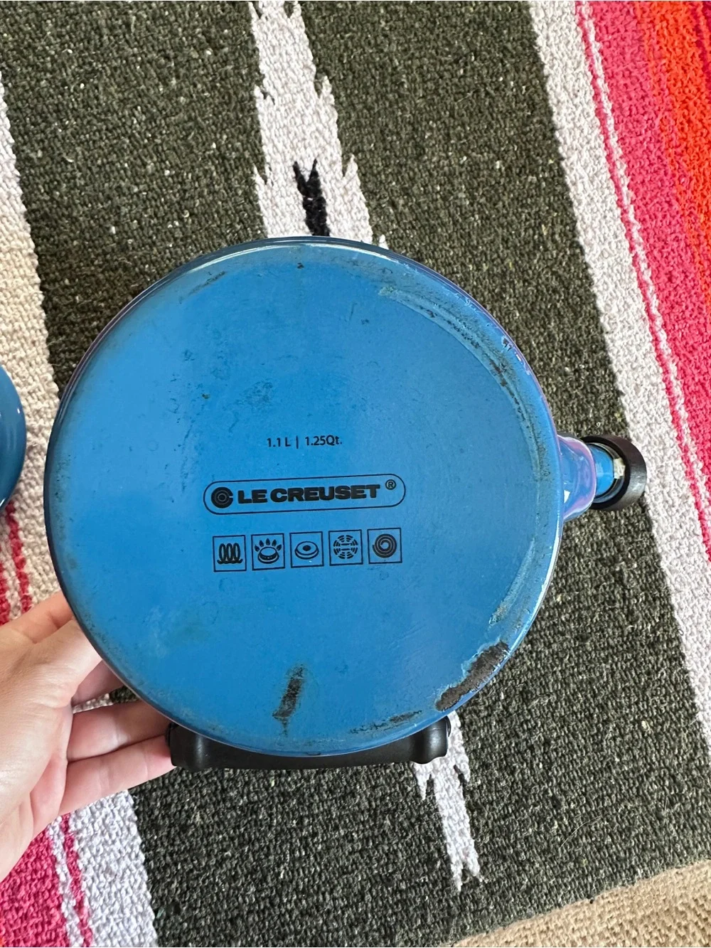 Le Creuset 1.1L Stovetop Classic Demi Tea Blue Kettle with Black Handle